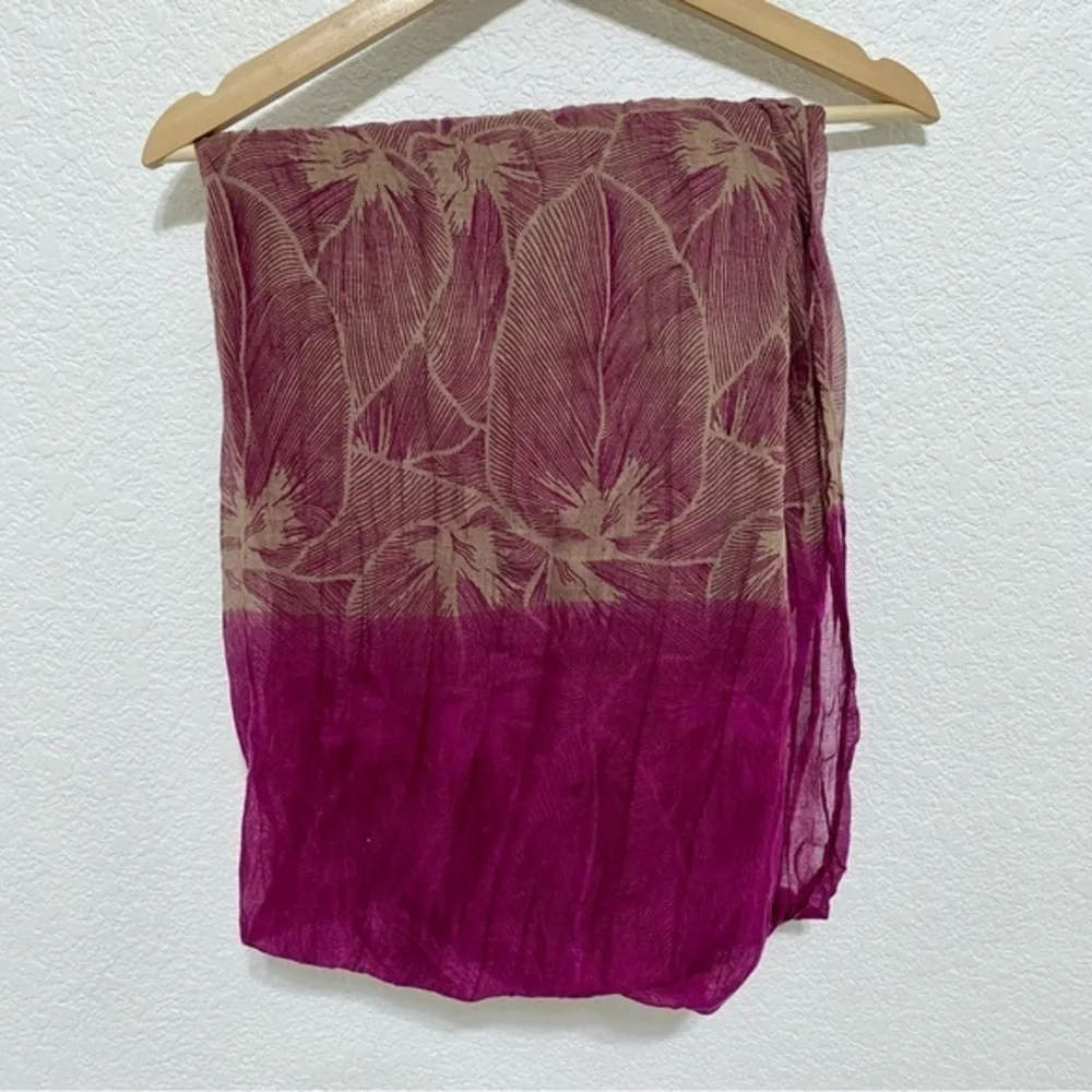 Tan and wine color infinity scarf with leaf print